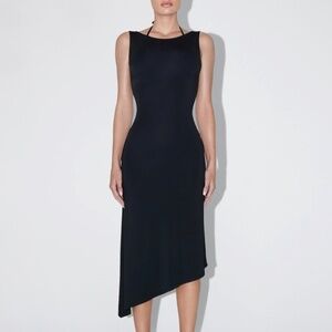 NWT Khy Soft Stretch Asymmetrical Midi Dress (Black, Small)